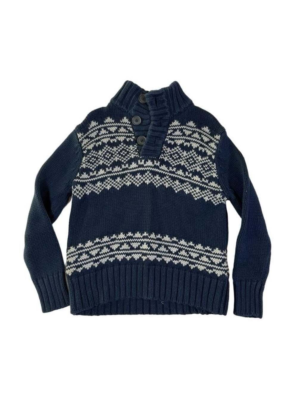 Cherokee Boys Fair Isle Mock Neck Button Pullover Sweater Blue Size XS 4/5
